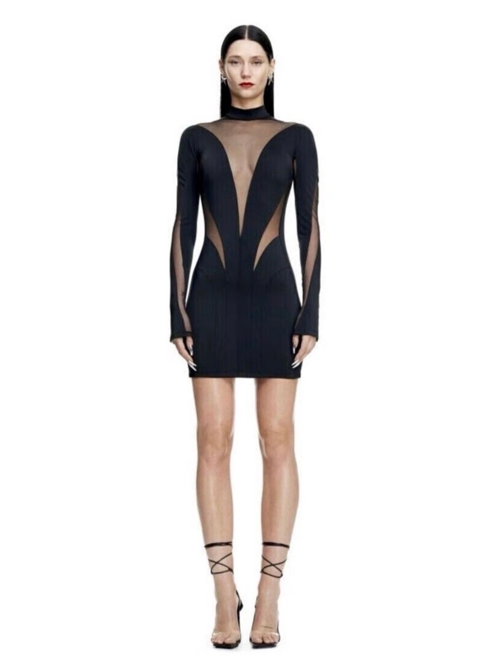Mugler & H&M Black Sheer-Panel Mini Dress Size L
